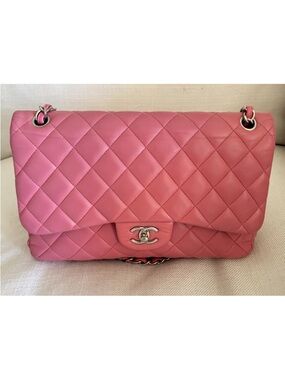 CHANEL Jumbo Pink Quilted Lambskin Shoulder Flap Bag with Silver Hardware